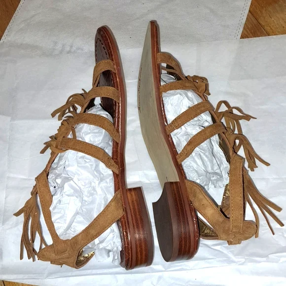 Sam Edelman Strappy Western Fringe Sandals. Brown Suede Leather. SIZE 8 - Picture 5 of 7
